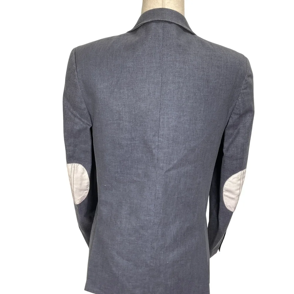 Elie Balleh Blazer Boys XL/18-20 Blue‎ Linen White Elbow Patch Academia Italian